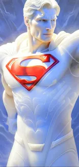 White superhero art with blue background for mobile wallpaper.