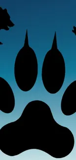 Animal silhouette with paw print on blue gradient background.