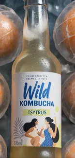 Wild Kombucha in citrus-themed design surrounded by oranges.