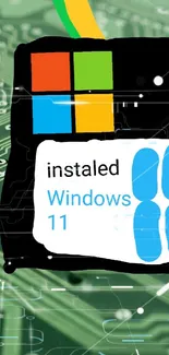 Windows 11 logo on circuit board wallpaper for phones.