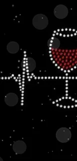 Dotted wine glass heartbeat art on black background wallpaper.