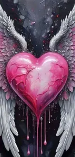 Heart with angelic wings on a mystical background.