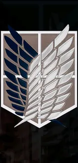 Wings of Freedom emblem with blue and white feathers on a mobile wallpaper.