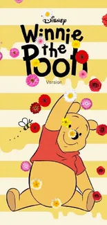 Winnie the Pooh in yellow and red with charming bee.