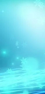 Serene blue wallpaper with snowflakes and light effects.