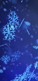 Blue snowflake pattern on a dark background.