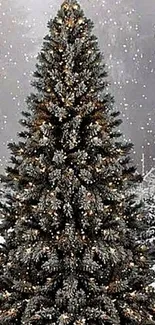 Snowy Christmas tree mobile wallpaper with falling snow.