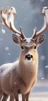 Majestic deer in snowy winter forest wallpaper.