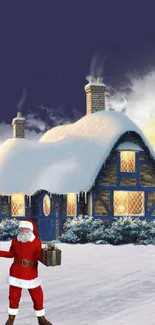 Magical winter scene with Santa and fairy in snow.