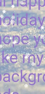 Snowy background with festive holiday text in bright colors.