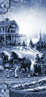 Blue toned winter sleigh ride wallpaper with snow.