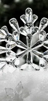 Intricate snowflake design in a wintry setting for mobile wallpaper.