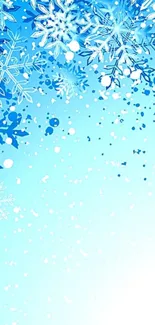 Winter snowflake mobile wallpaper with blue and white icy design.