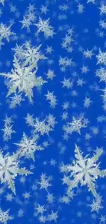 Blue and white snowflakes pattern on mobile wallpaper.