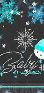 Mobile wallpaper with blue snowflakes and winter motifs.