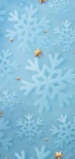 Magical winter wallpaper with snowflakes and hearts in blue and pink hues.