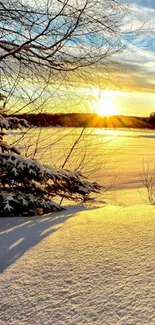 Sunrise over snowy landscape wallpaper.