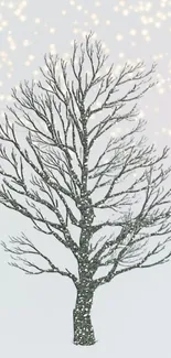 Serene winter tree wallpaper with light snowfall.