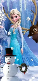 Elsa and friends in Frozen winter landscape mobile wallpaper.