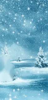 Snowy trees and sparkles create a winter wonderland on your mobile screen.