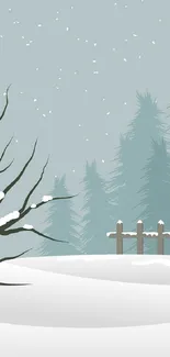 Minimalist winter landscape wallpaper with snow-covered trees.