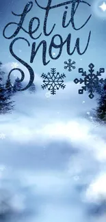 Let it Snow winter wallpaper with snowflakes and moonlit forest.