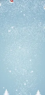 Light blue winter wallpaper with snowflakes and ornaments.