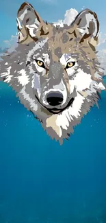 Stylized wolf and ocean background for mobile wallpaper