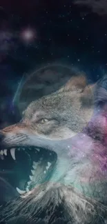 Wolf howling with galaxy backdrop in this artistic mobile wallpaper.