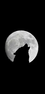 Silhouette of a wolf howling against a full moon in a dark sky.