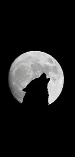 Wolf howling at the moon in a dark night, creating a striking silhouette.