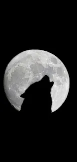 Silhouette of a wolf howling at the full moon against a dark sky background.