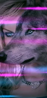 Artistic wolf-human hybrid wallpaper in indigo hues.