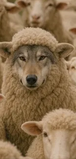 Wolf disguised as sheep in a flock.