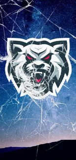 Fierce wolf logo on galaxy-themed wallpaper.