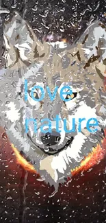 Artistic wolf head with water reflections, love nature theme.