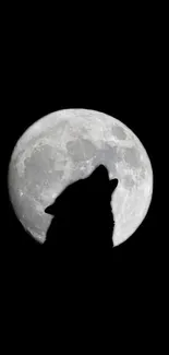 Howling wolf silhouette against a full moon in dark sky.