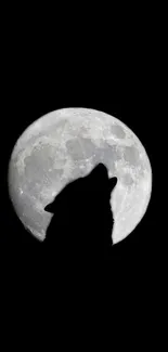 Wolf silhouette howling at full moon in night sky wallpaper.