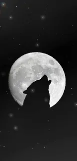 Wolf silhouette against moonlit sky wallpaper.