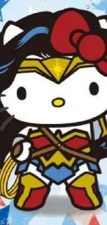 Cartoon cat in superhero costume with starry background.