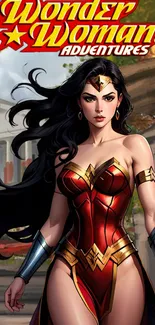 Animated Wonder Woman in iconic costume, showcasing power and strength.