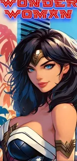 Wonder Woman animated wallpaper with vibrant colors.