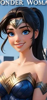 Animated Wonder Woman with a confident smile.