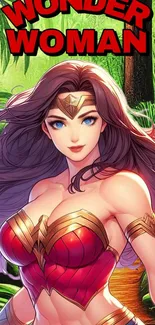 Wonder Woman anime art with jungle theme