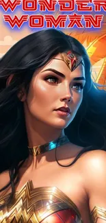 Wonder Woman digital art wallpaper with vibrant colors.