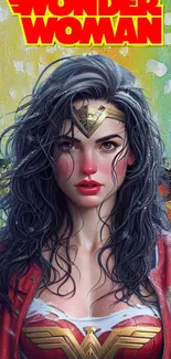 Wonder Woman vibrant art wallpaper with intricate details and bold colors.