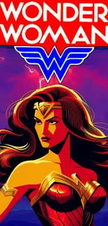 Wonder Woman in vibrant comic style art wallpaper.