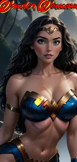 Artistic Wonder Woman wallpaper with vibrant colors and heroic theme.