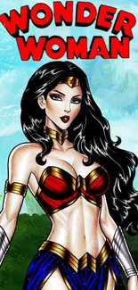 Wonder Woman cartoon artwork with vibrant colors.