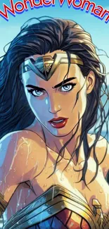 Wonder Woman in a dynamic comic art style, strong and empowering.